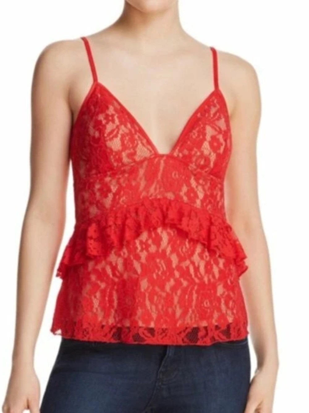 French Connection Red Lace V-Neck Cami Tank Top M